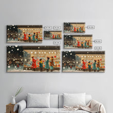 Cargar imagen en el visor de la galería, Christmas Window Shopping Scene Framed Canvas Print, Nostalgic Winter Holiday Wall Art Decor, Best Christmas Gift Idea, City Christmas Decor

