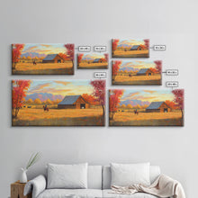 Carregar imagem no visualizador da galeria, Autumn Cowboy Farm Framed Canvas Print, Cozy Fall Farmhouse Wall Art, Country Western Landscape Decor, Best Gift Seasonal Wall Art
