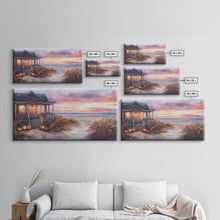 Cargar imagen en el visor de la galería, Rustic Beach Cottage Fall Scene Framed Canvas Print, Coastal Autumn Sunset Wall Art Ideal Autumn Gift, Seasonal Beach Decor
