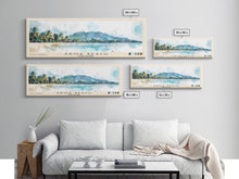 Load image into Gallery viewer, Aroa Beach, Cook Islands Watercolor Print, Vacation Gift, Cook Islands Wall Art, Beach Painting, Beach Decor, Large Wall Art, Wood Frame Art
