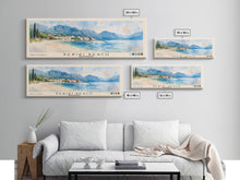 Load image into Gallery viewer, Bečići Beach, Montenegro Watercolor Print, Vacation Gift, Montenegro Wall Art, Beach Painting, Beach Decor, Large Wall Art, Wood Frame Art
