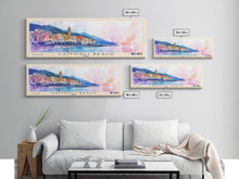 Carregar imagem no visualizador da galeria, Camogli Beach, Italy Watercolor Beach Print, Vacation Gift, Italy Wall Art, Framed Canvas Print, Framed Beach Painting
