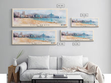 Load image into Gallery viewer, Lido Beach, Hong Kong Watercolor Print, Vacation Gift, Hong Kong Wall Art, Beach Painting, Beach Decor, Large Wall Art, Wood Frame Art
