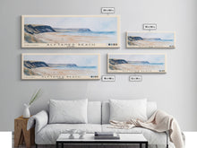 Load image into Gallery viewer, Álftanes Beach, Iceland Watercolor Print, Vacation Gift, Iceland Wall Art, Beach Painting, Beach Decor, Large Wall Art, Wood Frame Art
