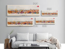 Carregar imagem no visualizador da galeria, Aarhus Denmark  Panoramic Travel Poster, Framed Canvas Print or Metal Wall Art, Travel Art, Home Decor, Panoramic Painting, Midcentury Art

