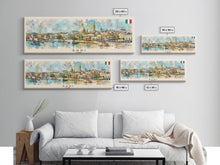 Load image into Gallery viewer, Bari Italy Panoramic Travel Poster, Framed Canvas Print or Metal Wall Art, Travel Art, Home Decor, Panoramic Painting, Midcentury Art
