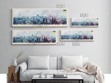 Load image into Gallery viewer, Donetsk Ukraine Panoramic Travel Poster, Framed Canvas Print or Metal Wall Art, Travel Art, Home Decor, Panoramic Painting, Midcentury Art
