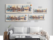 Load image into Gallery viewer, Ghent Belgium Wall Art, Panoramic Travel Poster, Panoramic Framed Canvas Print, City Wall Art, Wall Hanging Home Decor, Travel Art
