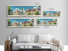 Carregar imagem no visualizador da galeria, Augsburg Germany Panoramic Travel Poster, Framed Canvas Print or Metal Wall Art, Travel Art, Home Decor, Panoramic Painting, Midcentury Art
