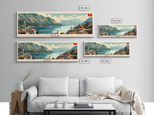 Load image into Gallery viewer, Bar Montenegro Panoramic Travel Poster, Framed Canvas Print or Metal Wall Art, Travel Art, Home Decor, Panoramic Painting, Midcentury Art
