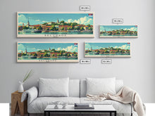 Cargar imagen en el visor de la galería, Belgrade Serbia Panoramic Travel Poster, Framed Canvas Print or Metal Wall Art, Travel Art, Home Decor, Panoramic Painting, Midcentury Art
