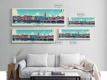 Load image into Gallery viewer, Dublin Ireland Panoramic Travel Poster, Framed Canvas Print or Metal Wall Art, Travel Art, Home Decor, Panoramic Painting, Midcentury Art
