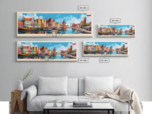 Load image into Gallery viewer, Gdansk Poland Travel Print Wall Art, Panoramic City Art, Travel Art, Wall Decor, Vacation Gift, Framed Canvas Print Or Metal Art
