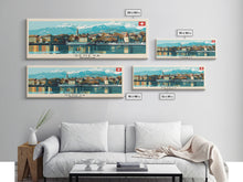 Carregar imagem no visualizador da galeria, Geneva Switzerland Wall Art, Panoramic Travel Poster, Panoramic Framed Canvas Print, City Wall Art, Wall Hanging Home Decor, Travel Art
