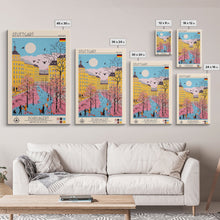 Load image into Gallery viewer, Stuttgart Germany Travel Poster Framed Canvas Print, Midcentury Modern Art, Pop Art Wall Decor, Living Room Art, Vacation Gift
