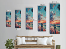 Load image into Gallery viewer, Framed Canvas Oil Painting of Sunset on Beach, Coastal Wall Art Print, Colorful Beach Art, Impasto Painting, Long and Narrow Landscape Art
