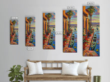 Cargar imagen en el visor de la galería, Long Narrow Vertical Wall Art Print of Beachside Landscape, Sunset Wall Art Print, Nautical Wall Art Framed on Canvas, Colorful Beach Art
