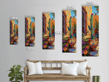 Cargar imagen en el visor de la galería, Colorful Canvas Painting of Cactus Framed, Botanical Wall Art Print, Spanish Inspired Canvas Painting, Long and Narrow Living Room Wall Art

