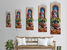 Load image into Gallery viewer, Day of The Dead Inspired Mexican Canvas Painting Framed, Long Narrow Wall Art Print, Spanish Style Home Decor, Contemporary Art Print
