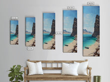 Load image into Gallery viewer, Framed Coastal Landscape Art Printed on Canvas, Contemporary Modern Beach Art, Vertical Tall and Narrow Oversized Art Print for Living Room
