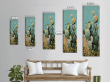 Load image into Gallery viewer, Botanical Desert Art Print of Cactus Framed on Canvas, Framed Western Art, Colorful Landscape Painting, Vertical Art for Living Room
