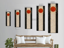 Carregar imagem no visualizador da galeria, Abstract Sunburst Design on Distressed Background - Framed Canvas Print, Midcentury Modern Art, Skinny Art, Tall Art, Living Room Wall Decor
