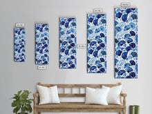 Load image into Gallery viewer, Blue and White Floral Pattern on White Background - Framed Canvas Print, Boho Art, Skinny Art, Tall Art, Midcentury Modern Art, Bedroom Wall Decor
