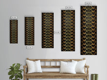 Load image into Gallery viewer, Abstract Gold Geometric Pattern on Black Background - Framed Canvas Print, Art Deco Style, Skinny Art, Tall Art, Midcentury Modern Art, Living Room Wall Decor

