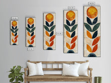 Load image into Gallery viewer, Abstract Geometric Stained Glass Design in Vibrant Colors - Framed Canvas Print, Midcentury Modern Art, Skinny Art, Tall Art, Living Room Wall Decor
