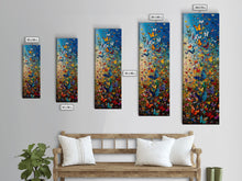 Carregar imagem no visualizador da galeria, Burst of Colorful Butterflies in a Floral Meadow, Skinny and Tall Art, Energetic Framed Canvas Print, Vibrant Wall Art
