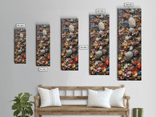 Carregar imagem no visualizador da galeria, Framed Canvas Print Skinny Art of a Variety of Colorful Seashells Arranged in a Textured Pattern, Perfect Tall Art for Beach Themed Rooms
