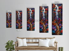 Carregar imagem no visualizador da galeria, Fantasy Forest Pathway with Giant Mushrooms as Tall Skinny Art Framed Canvas Print for Whimsical Wall Decor in Unique Spaces
