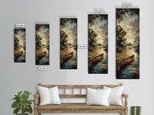 Carregar imagem no visualizador da galeria, Antique Canoe Framed Canvas Print, lake House Decor, Lake Life Wall Art, Tall Wall Art For Small Spaces
