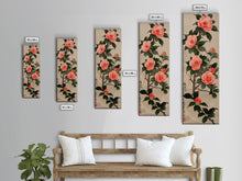 Carregar imagem no visualizador da galeria, Framed Canvas Print Of Japanese Floral Art With Camellia Blossoms And Detailed Leaves Ready To Hang Traditional Japanese Wall Art Decor
