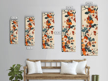 Load image into Gallery viewer, Skinny Art of Persimmon Branch with Delicate White Flowers – Japanese-Inspired Framed Canvas Print
