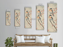 Load image into Gallery viewer, Pair of Birds on Snowy Branches, Japanese Art Framed Canvas Print, Tall and Skinny Wall Art in Ukiyo-e Style
