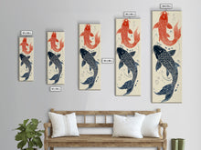 Load image into Gallery viewer, Elegant Koi Fish in Minimalist Japanese Art Style, Tall and Skinny Framed Canvas Print for Ukiyo-e Art Lovers
