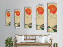 Load image into Gallery viewer, Large Red Sun Over River, Japanese Art Inspired by Ukiyo-e, Framed Canvas Print for Tall Skinny Wall Spaces
