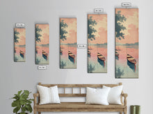 Load image into Gallery viewer, Serene Boat on Water, Autumn Trees, Japanese Art, Skinny Art, Tall Art, Framed Canvas Print, Ukiyo-e Style

