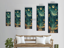 Load image into Gallery viewer, Framed Canvas Print Of A Nighttime Japanese Festival Scene With Lanterns And Pine Trees, Traditional Wall Art Ready To Hang
