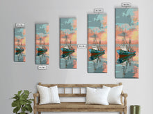 Cargar imagen en el visor de la galería, Fishing Boat, Calm Waters, Japanese Art, Skinny Art, Tall Art, Framed Canvas Print, Ukiyo-e Style
