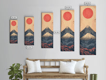 Load image into Gallery viewer, Mount Fuji Under a Red Sun Skinny Art Ukiyo-e Tall Framed Canvas Print Inspired by Japanese Landscape
