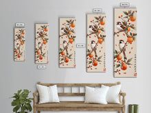 Load image into Gallery viewer, Skinny Art Tall Art Framed Canvas Print Wood Block Print Of Elegant Bird Perched On Branch Amidst Orange Fruits Ukiyo-e Japanese Style Art
