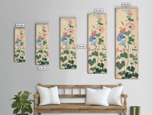 Load image into Gallery viewer, Skinny Art Tall Art Framed Canvas Print Stylized Morning Glory Blossoms In Subtle Pastel Hues Ukiyo-e Japanese Style Art Wood Block Print
