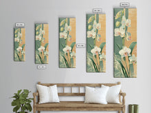 Load image into Gallery viewer, Skinny Art Tall Art Framed Canvas Print Orchids In Delicate Tones With Subtle Background Elements Ukiyo-e Japanese Style Art Wood Block Print
