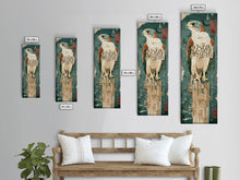 Load image into Gallery viewer, Majestic Hawk Perched On Weathered Stump Textured Background Skinny Art Tall Art Framed Canvas Print Japanese Style Art Ukiyo-e Art Wood Block Print
