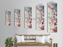 Load image into Gallery viewer, Delicate Pink Flowers On Branch Gentle Tones Skinny Art Tall Art Framed Canvas Print Japanese Style Art Ukiyo-e Art Wood Block Print Floral
