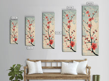 Load image into Gallery viewer, Peach Blossoms On Branch With Soft Pastel Background Tall Art Skinny Art Framed Canvas Print Japanese Style Art Ukiyo-e Wood Block Print
