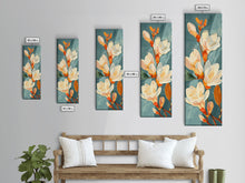 Load image into Gallery viewer, Light Cream Magnolia Blooms On Abstract Background Skinny Art Tall Art Framed Canvas Print Japanese Style Art Ukiyo-e Art Wood Block Print Delicate Decorative

