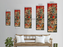 Cargar imagen en el visor de la galería, Complex Samurai Battle Scene With Mythical Creatures Framed Canvas Print Ukiyo-e Wall Art Wood Block Print Tall Art Japanese Style Skinny Art
